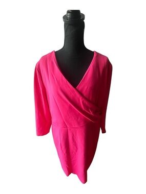 Hugo Boss Daraya Pink Faux Wrap Sheath Dress V-Neck Size 16 Elegant Career